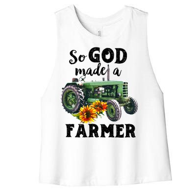 Vintage Retro Tractor God Made A Farmer Proud Farmer Farming Gift Women's Racerback Cropped Tank