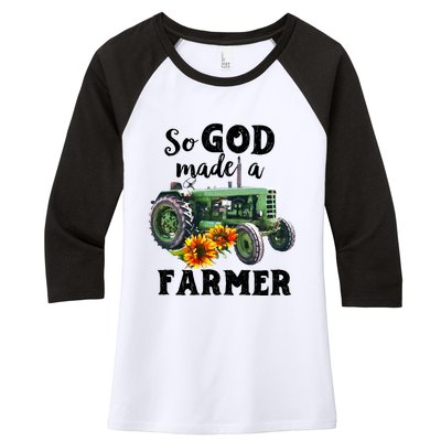 Vintage Retro Tractor God Made A Farmer Proud Farmer Farming Gift Women's Tri-Blend 3/4-Sleeve Raglan Shirt