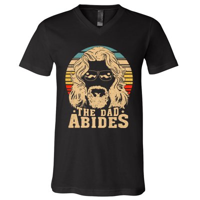 Vintage Retro The Dad Abides Funny Dad Fathers Day V-Neck T-Shirt