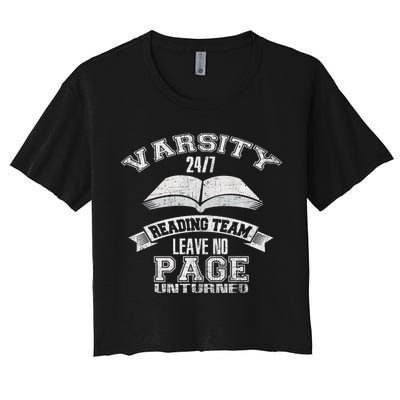 Varsity Reading Team 24 7 Funny Book Lovers Women's Crop Top Tee