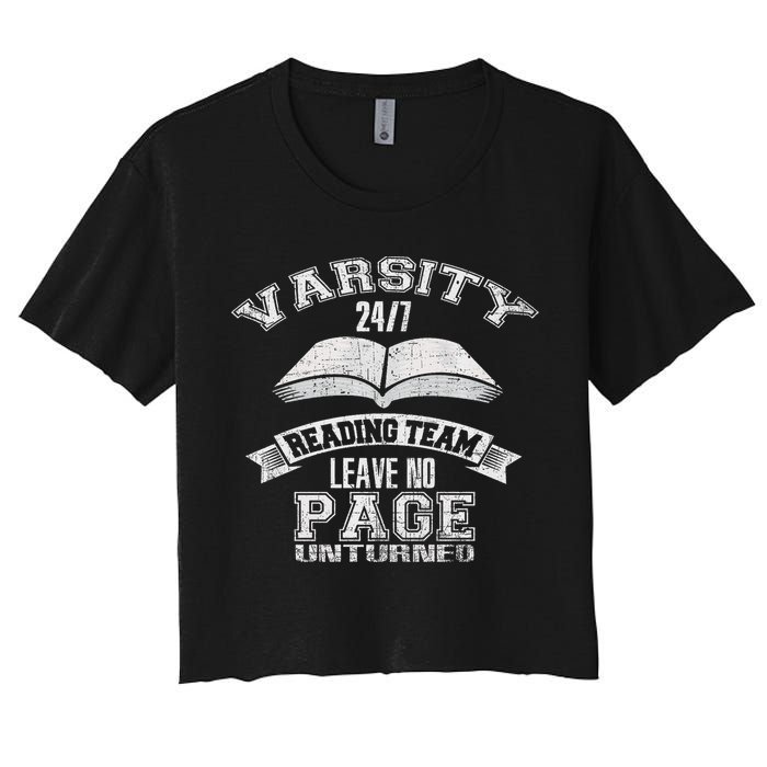 Varsity Reading Team 24 7 Funny Book Lovers Women's Crop Top Tee