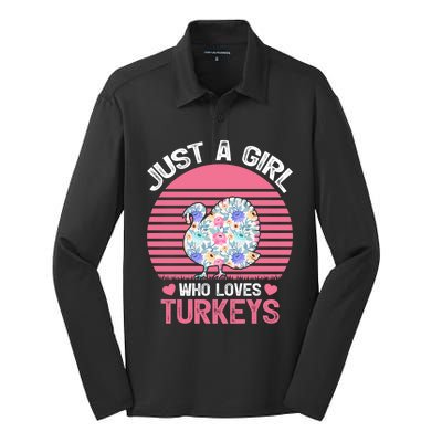 Vintage Retro Turkey Lover Just A Girl Who Loves Turkeys Cute Gift Silk Touch Performance Long Sleeve Polo