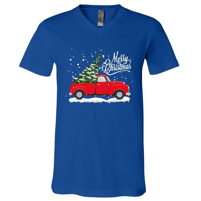 Vintage Red Truck Christmas Tree Cute Gift V-Neck T-Shirt