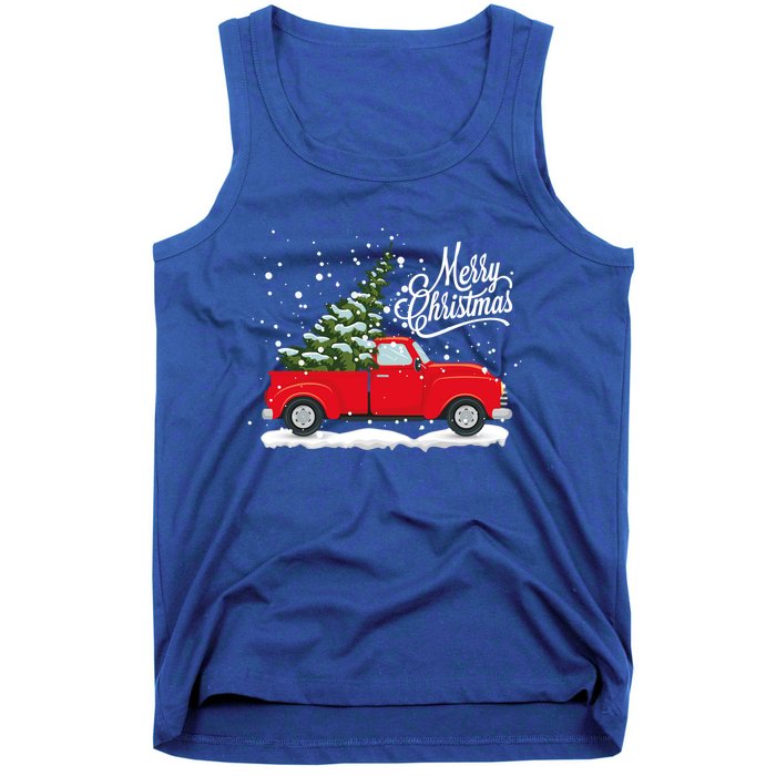 Vintage Red Truck Christmas Tree Cute Gift Tank Top