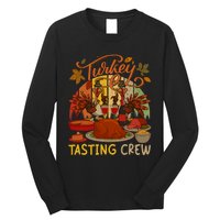 Vintage Retro Turkey Tasting Crew Thanksgiving Drinking Wine Long Sleeve Shirt