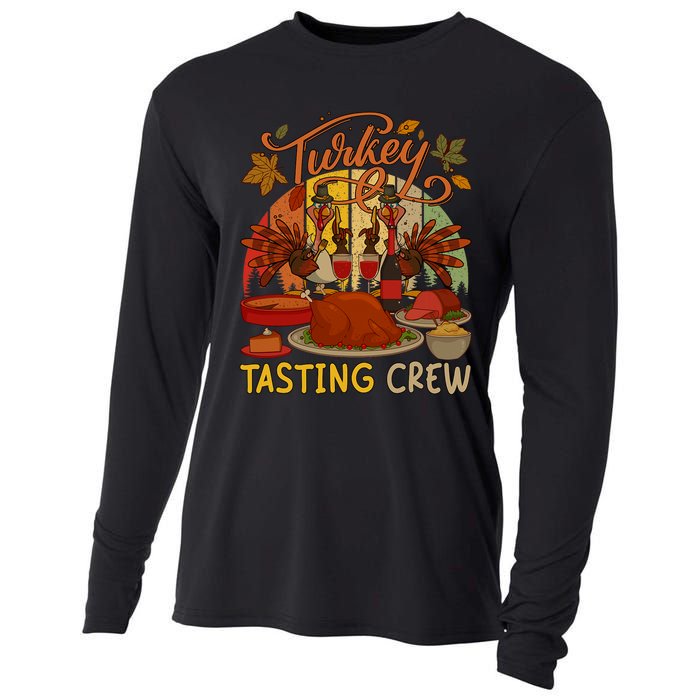 Vintage Retro Turkey Tasting Crew Thanksgiving Drinking Wine Cooling Performance Long Sleeve Crew