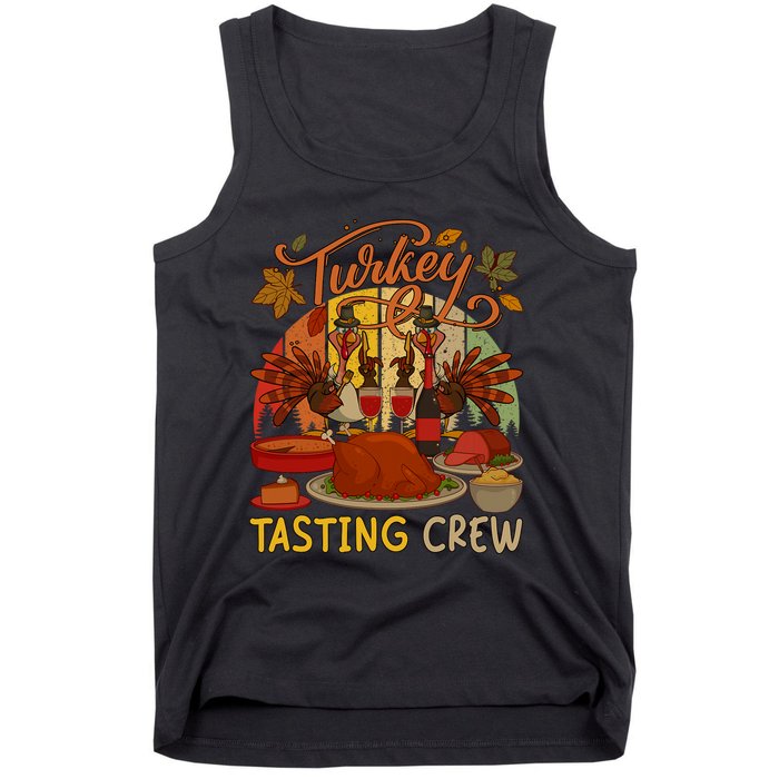 Vintage Retro Turkey Tasting Crew Thanksgiving Drinking Wine Tank Top