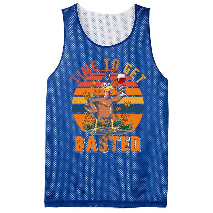 Vintage Retro Time To Get Basted Funny Turkey Ing Wine Gift Mesh Reversible Basketball Jersey Tank