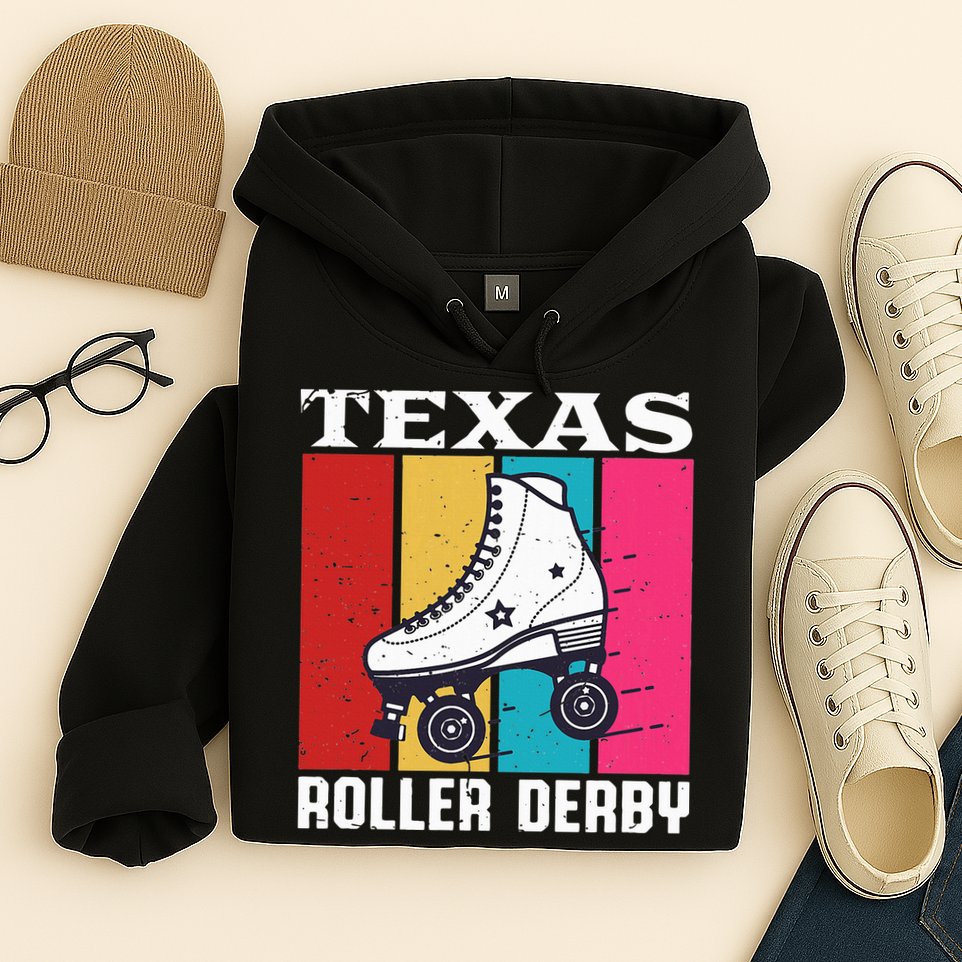 Vintage Retro Texas Roller Derby Women Roller Skating Hoodie