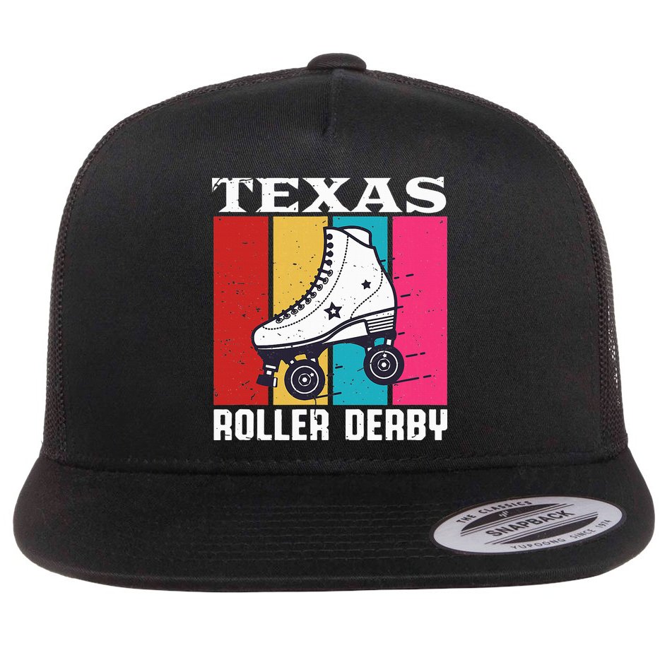 Vintage Retro Texas Roller Derby Women Roller Skating Flat Bill Trucker Hat