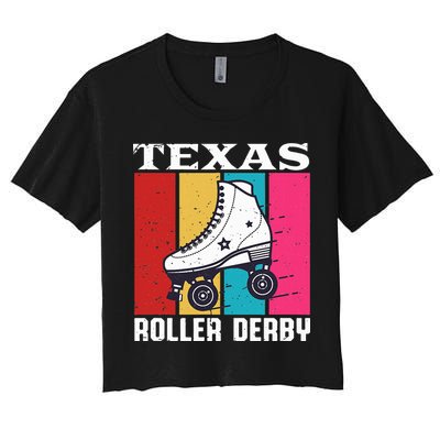 Vintage Retro Texas Roller Derby Women Roller Skating Women's Crop Top Tee