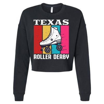 Vintage Retro Texas Roller Derby Women Roller Skating Cropped Pullover Crew