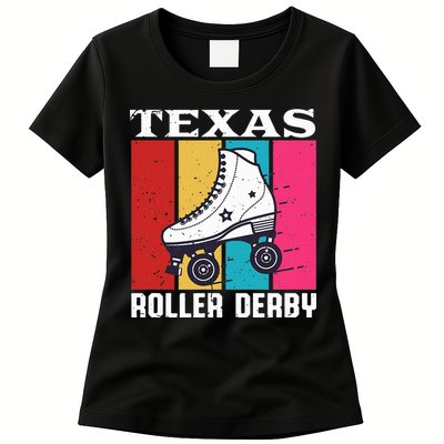Vintage Retro Texas Roller Derby Women Roller Skating Womens T-Shirt