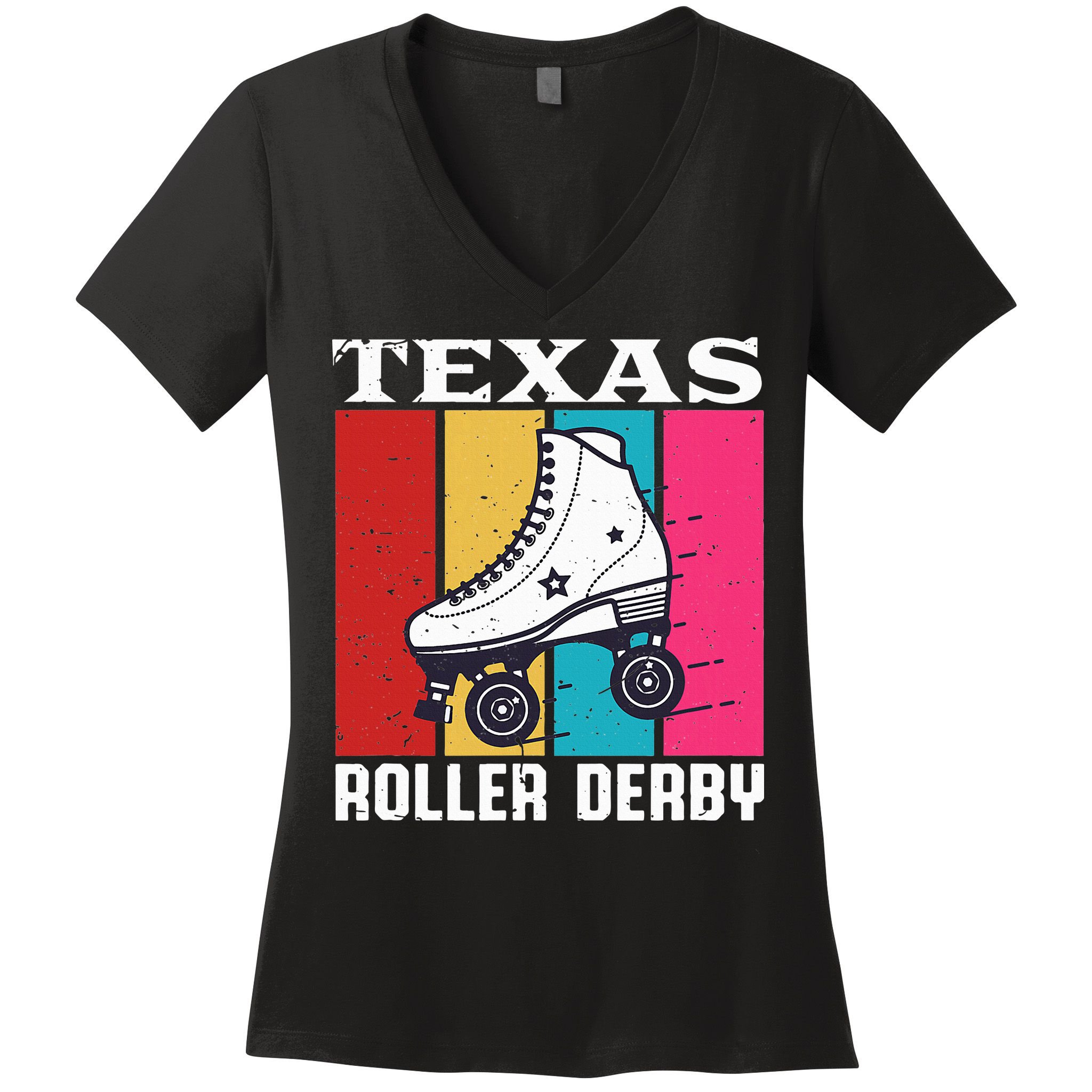 Vintage Retro Texas Roller Derby Women Roller Skating Women's V-Neck T-Shirt
