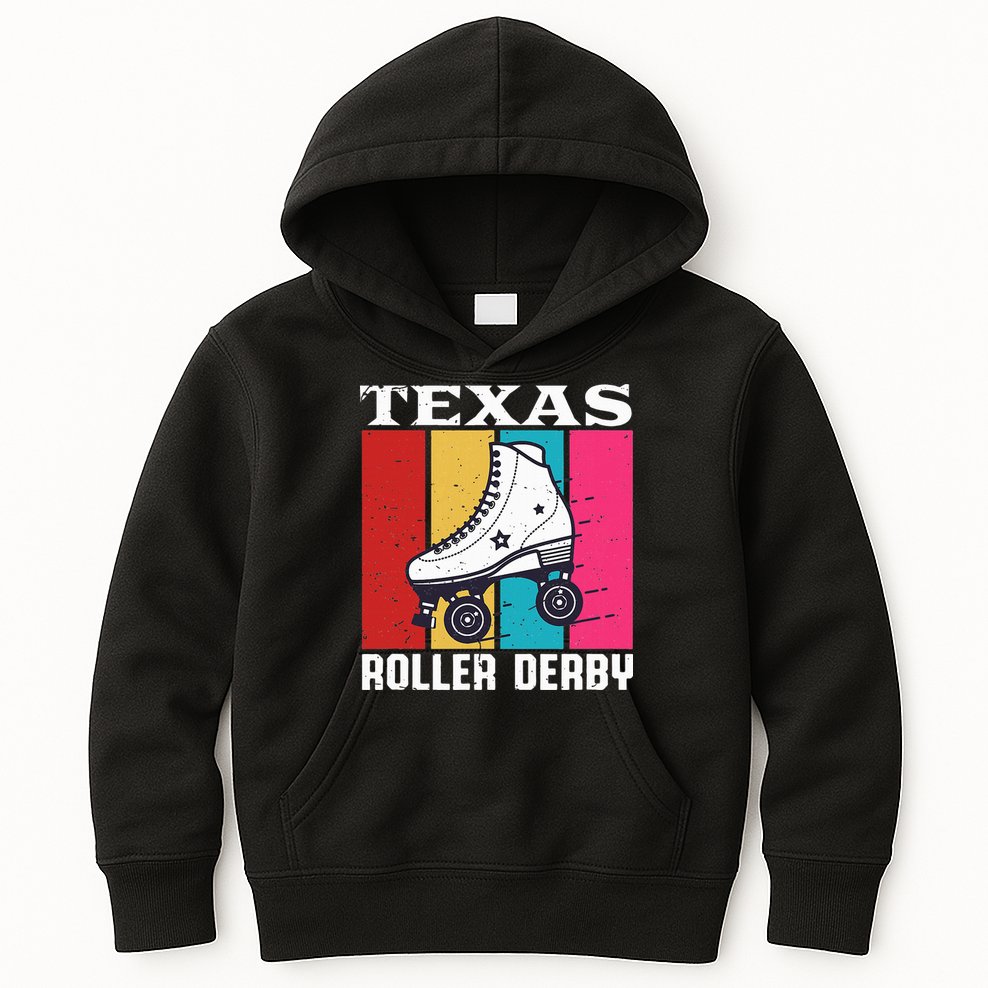 Vintage Retro Texas Roller Derby Women Roller Skating Kids Hoodie