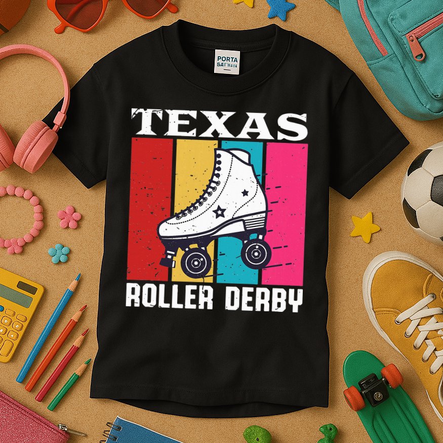 Vintage Retro Texas Roller Derby Women Roller Skating Kids T-Shirt