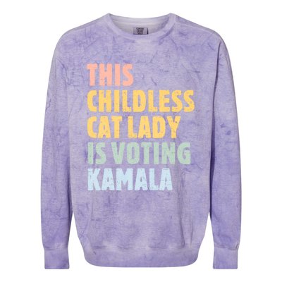 Vintage Retro This Childless Cat Lady Is Voting Kamala Harris 2024 Colorblast Crewneck Sweatshirt