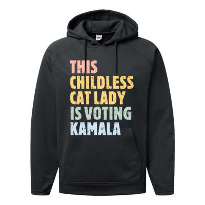 Vintage Retro This Childless Cat Lady Is Voting Kamala Harris 2024 Performance Fleece Hoodie