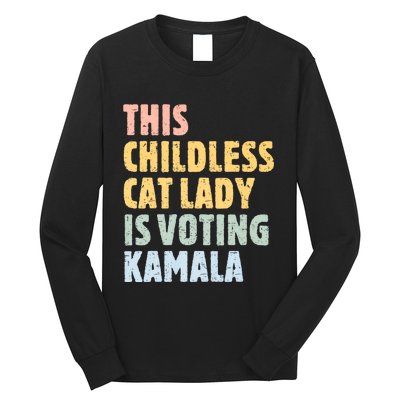 Vintage Retro This Childless Cat Lady Is Voting Kamala Harris 2024 Long Sleeve Shirt