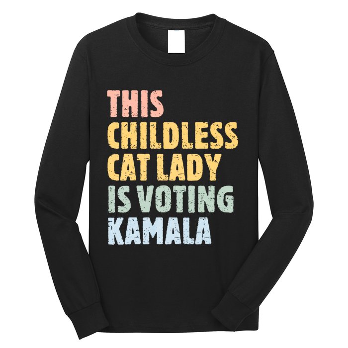 Vintage Retro This Childless Cat Lady Is Voting Kamala Harris 2024 Long Sleeve Shirt