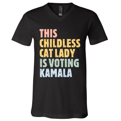 Vintage Retro This Childless Cat Lady Is Voting Kamala Harris 2024 V-Neck T-Shirt