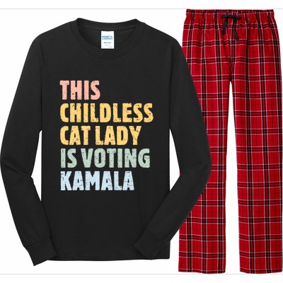 Vintage Retro This Childless Cat Lady Is Voting Kamala Harris 2024 Long Sleeve Pajama Set