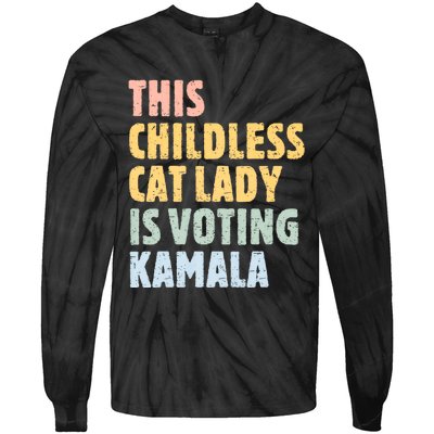 Vintage Retro This Childless Cat Lady Is Voting Kamala Harris 2024 Tie-Dye Long Sleeve Shirt