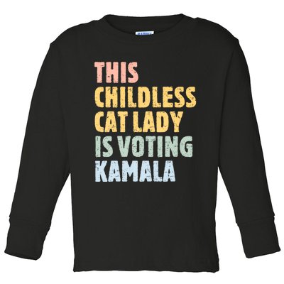 Vintage Retro This Childless Cat Lady Is Voting Kamala Harris 2024 Toddler Long Sleeve Shirt