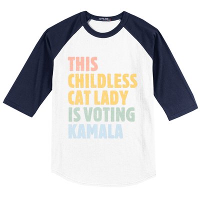 Vintage Retro This Childless Cat Lady Is Voting Kamala Harris 2024 Baseball Sleeve Shirt