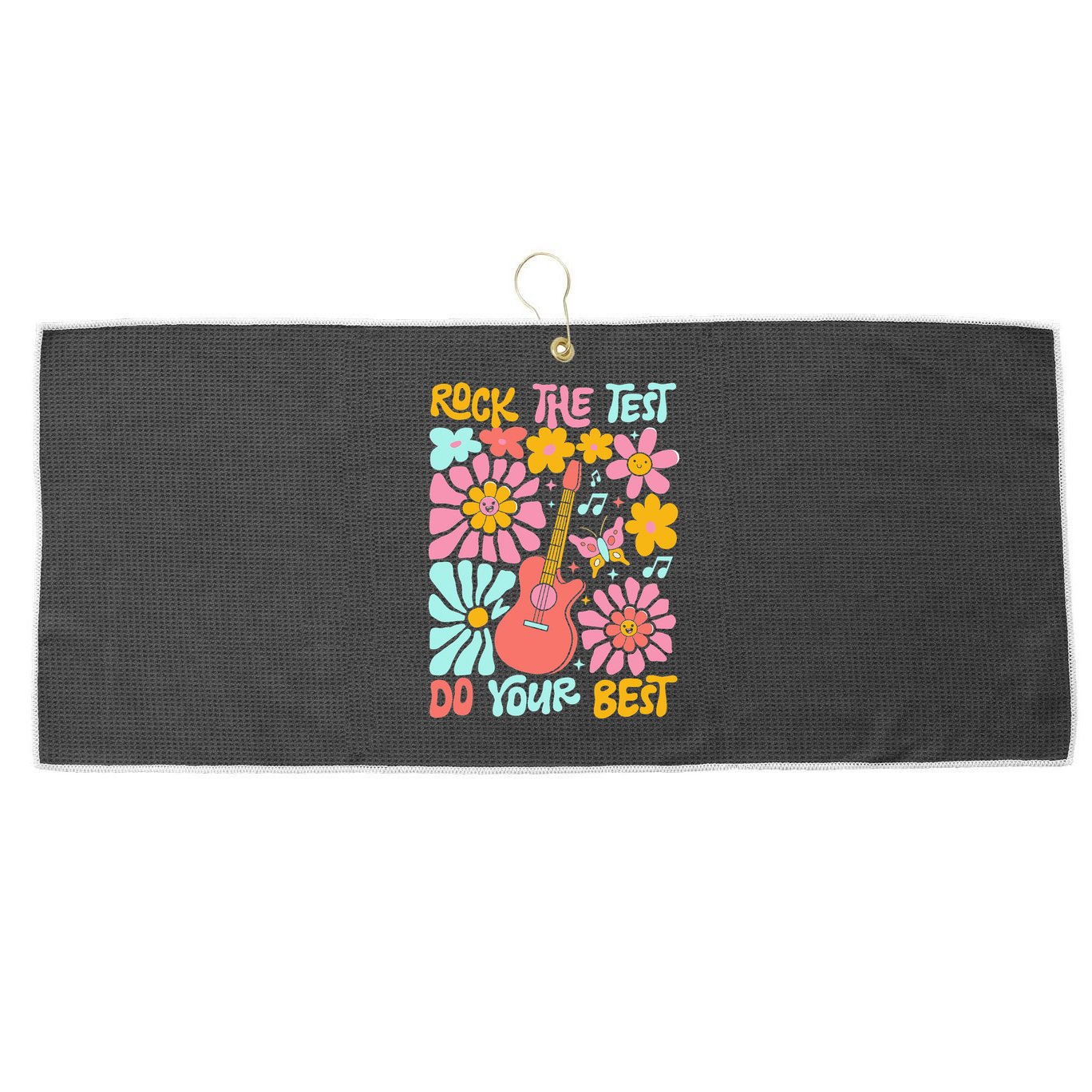 Vintage Rock The Test Funny Test Day For Teachers Large Microfiber Waffle Golf Towel