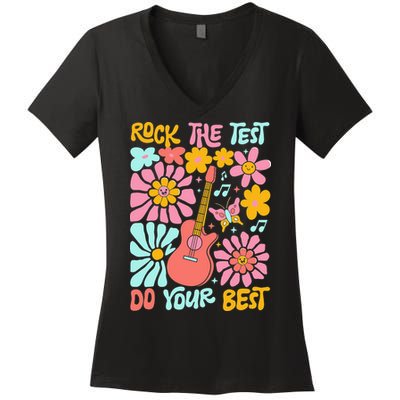 Vintage Rock The Test Funny Test Day For Teachers Women's V-Neck T-Shirt