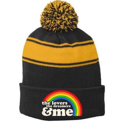 Vintage Retro The Lover The Dreamer And Me Rainbow Stripe Pom Pom Beanie
