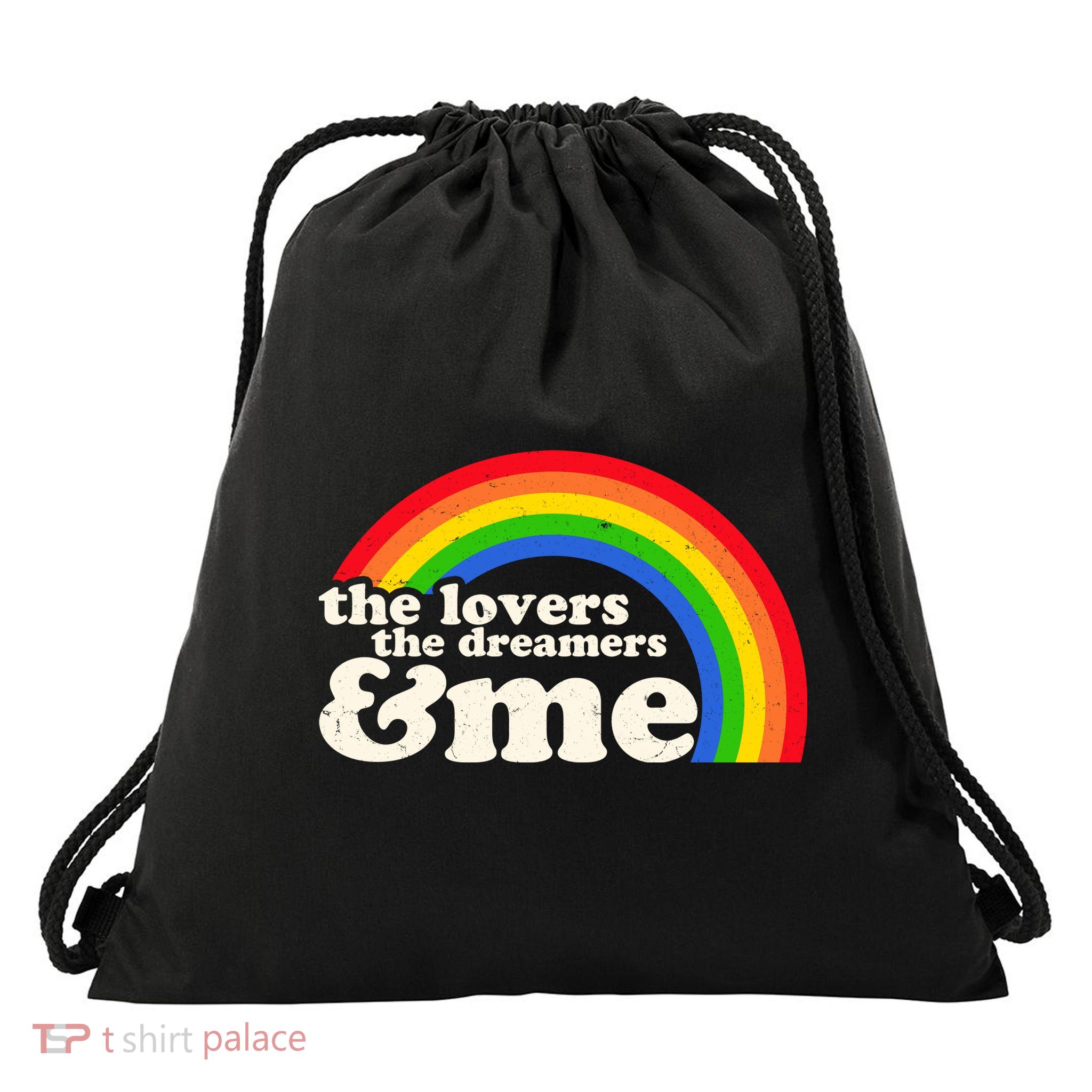 Vintage Retro The Lover The Dreamer And Me Rainbow Drawstring Bag