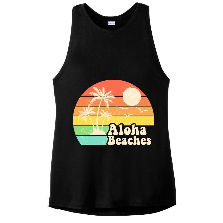 Vintage Retro Tropical Aloha Beahes Ladies PosiCharge Tri-Blend Wicking Tank