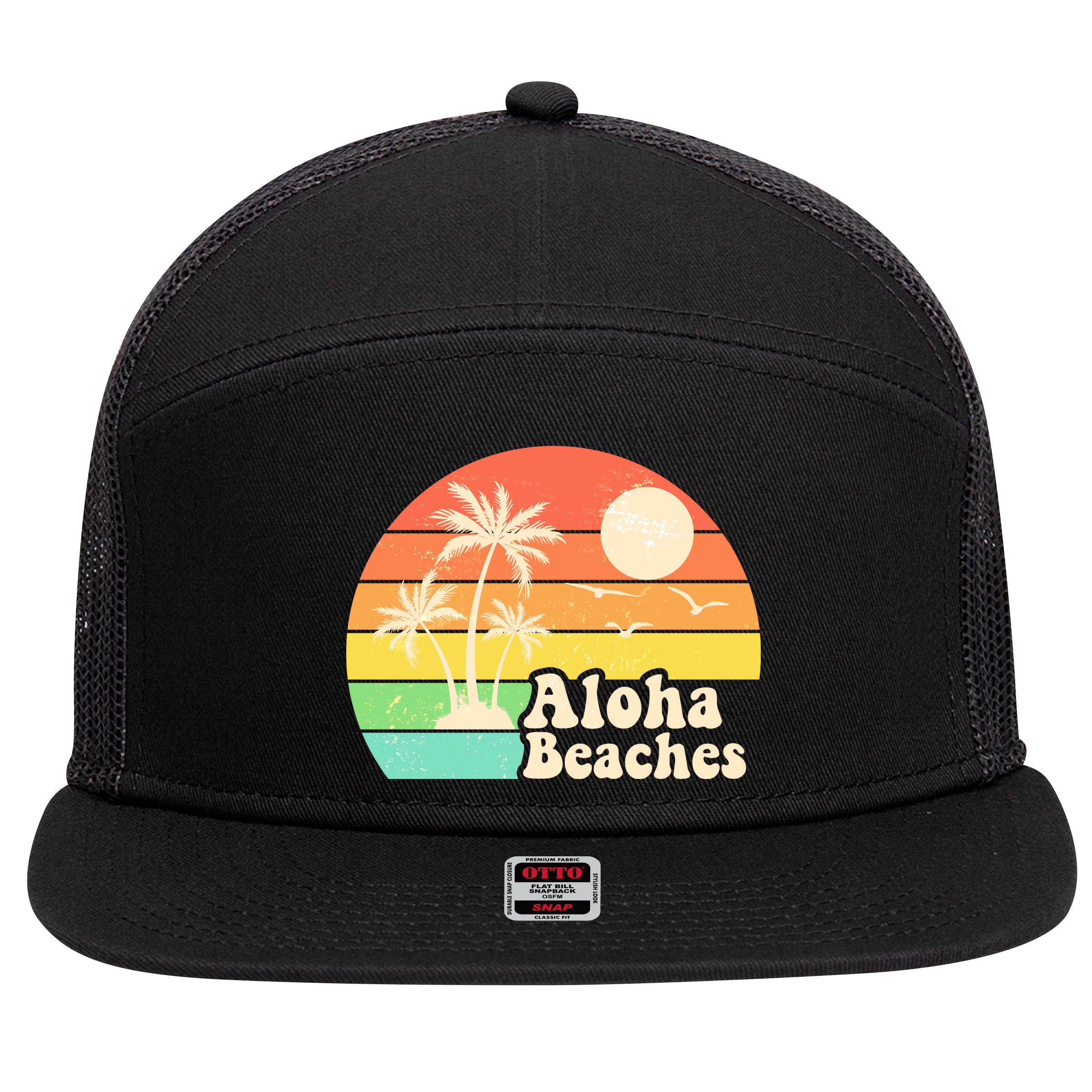 Vintage Retro Tropical Aloha Beahes 7 Panel Mesh Trucker Snapback Hat