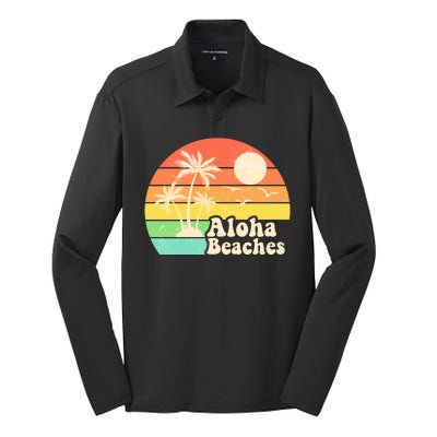 Vintage Retro Tropical Aloha Beahes Silk Touch Performance Long Sleeve Polo