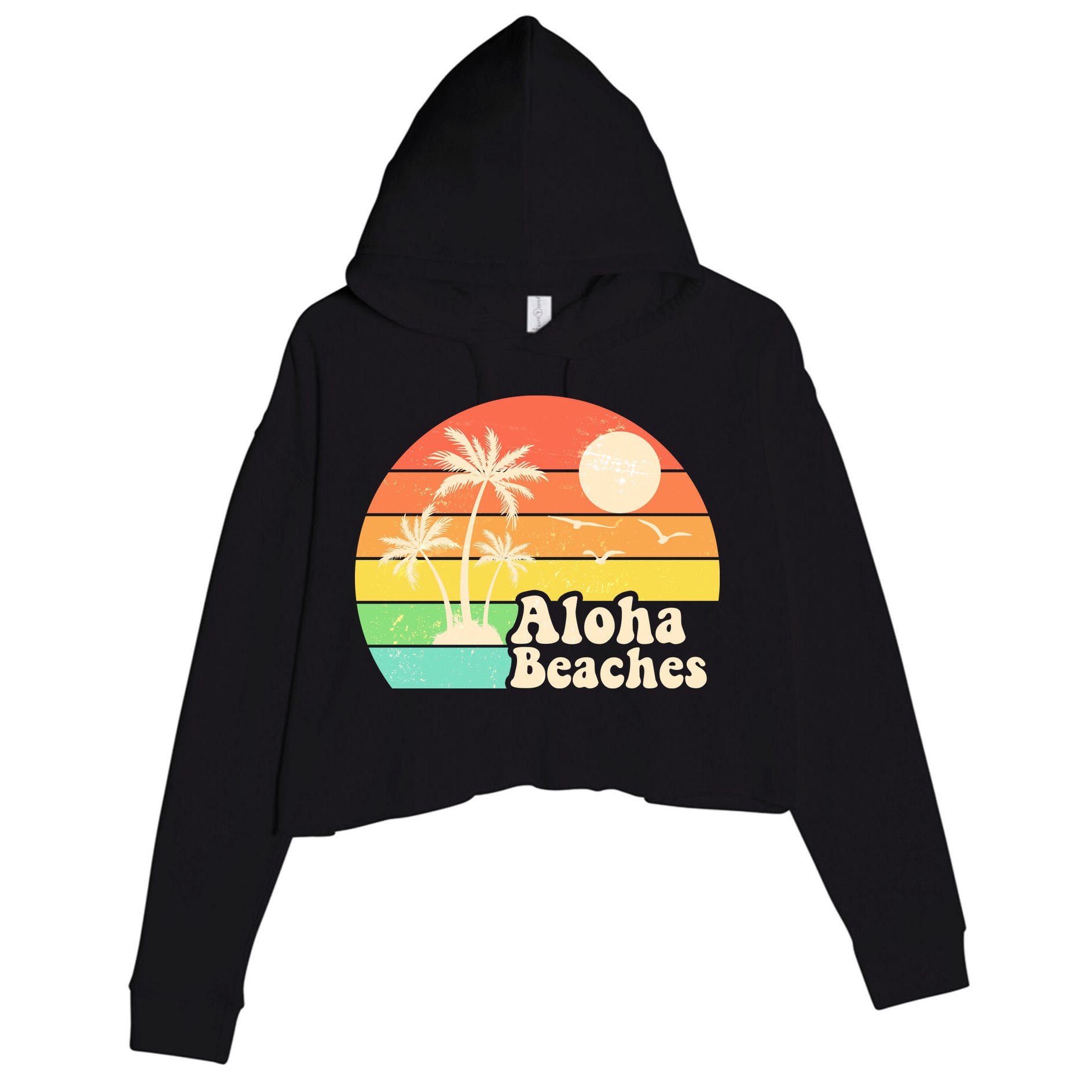 Vintage Retro Tropical Aloha Beahes Crop Fleece Hoodie