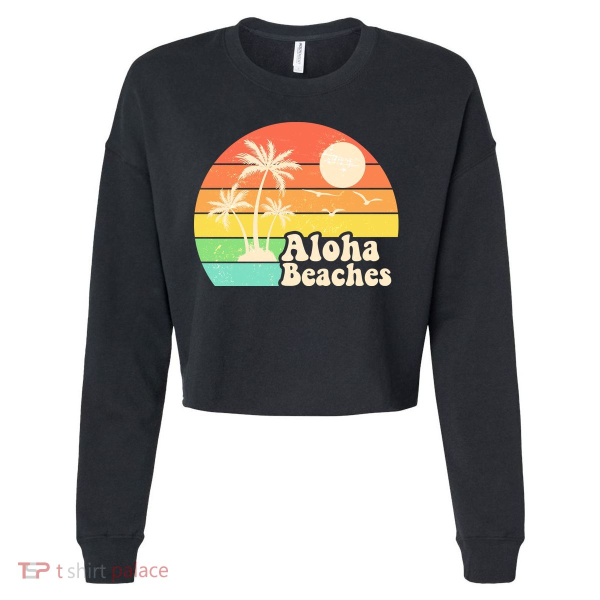Vintage Retro Tropical Aloha Beahes Cropped Pullover Crew