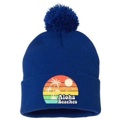 Vintage Retro Tropical Aloha Beahes Pom Pom 12in Knit Beanie