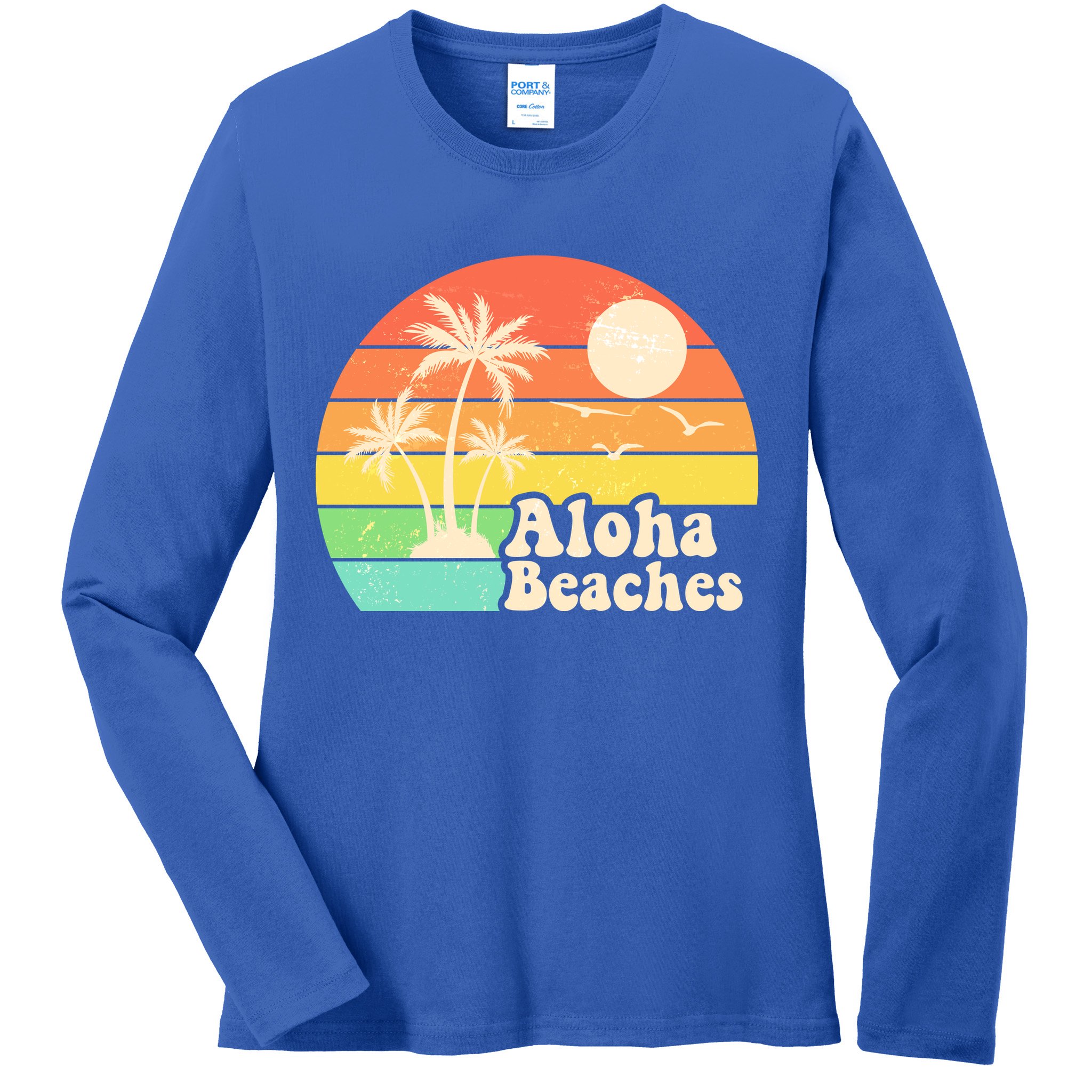 Vintage Retro Tropical Aloha Beahes Ladies Long Sleeve Shirt