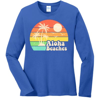 Vintage Retro Tropical Aloha Beahes Ladies Long Sleeve Shirt