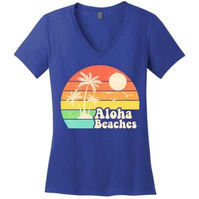 Vintage Retro Tropical Aloha Beahes Women's V-Neck T-Shirt