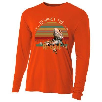 Vintage Respect The Beard Funny Bearded Dragon Lizard Gift Cooling Performance Long Sleeve Crew