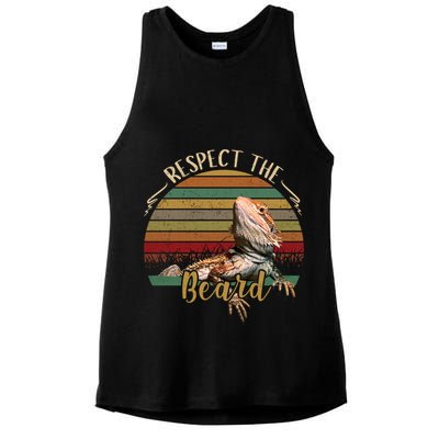Vintage Respect The Beard Funny Bearded Dragon Lizard Gift Ladies PosiCharge Tri-Blend Wicking Tank