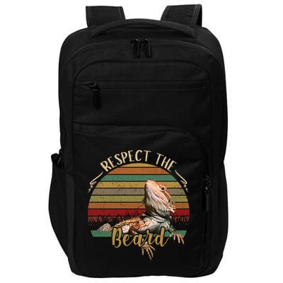 Vintage Respect The Beard Funny Bearded Dragon Lizard Gift Impact Tech Backpack