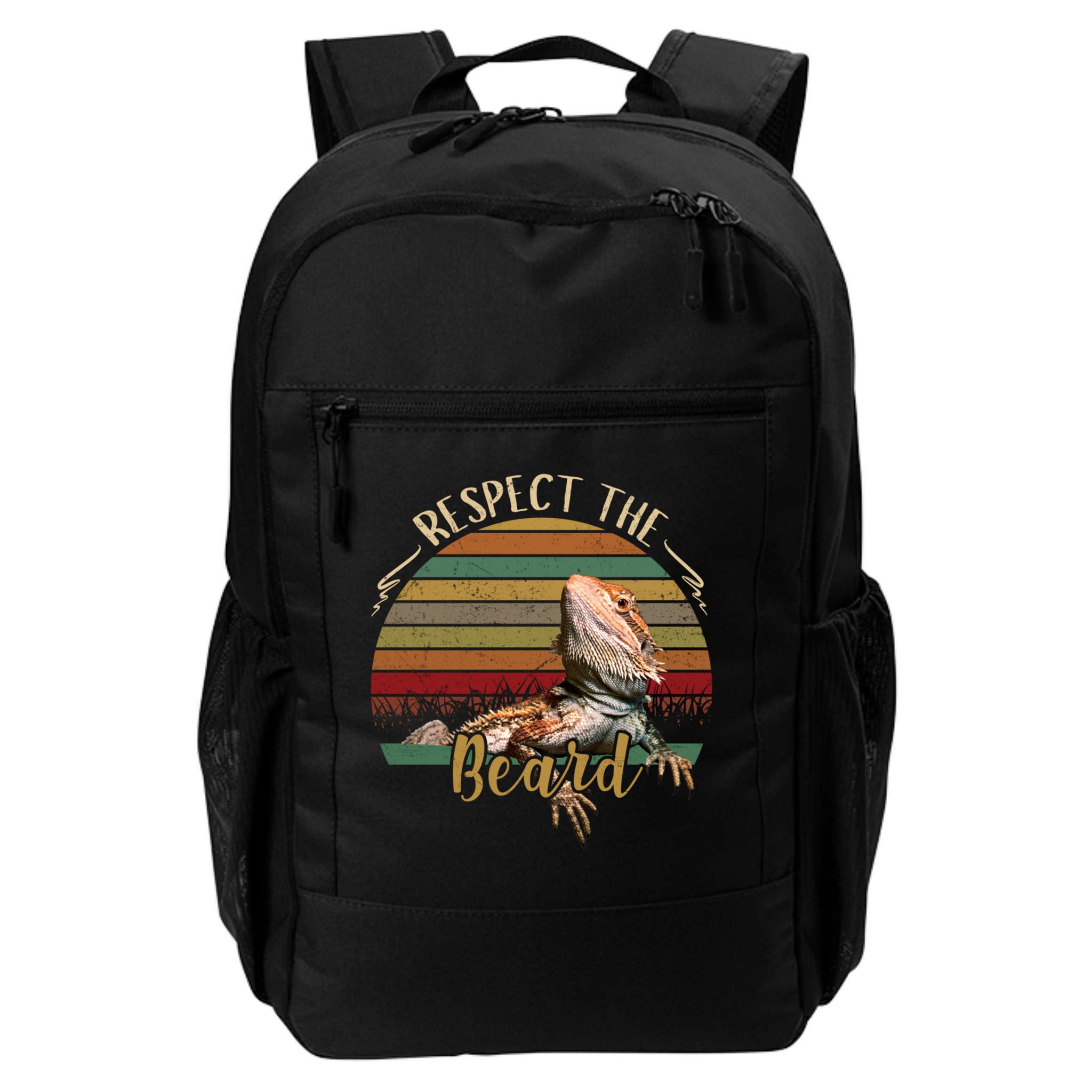 Vintage Respect The Beard Funny Bearded Dragon Lizard Gift Backpack
