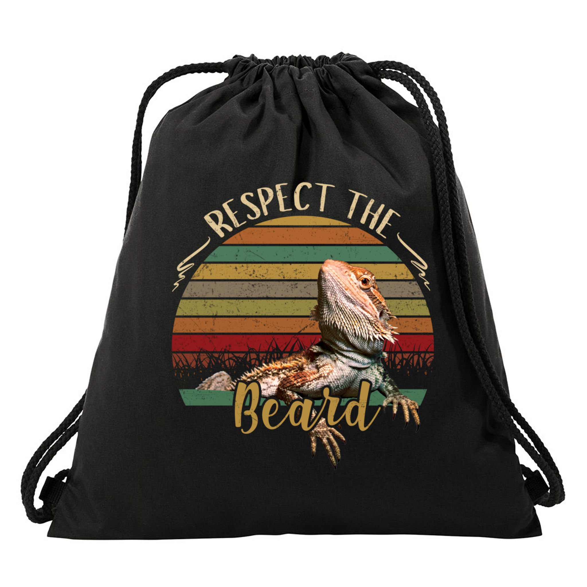 Vintage Respect The Beard Funny Bearded Dragon Lizard Gift Drawstring Bag