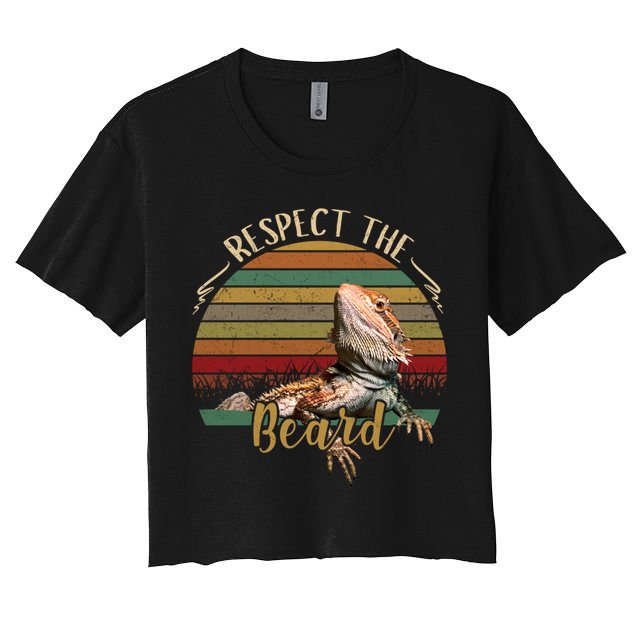 Vintage Respect The Beard Funny Bearded Dragon Lizard Gift Crop Top