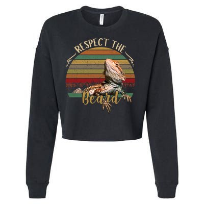 Vintage Respect The Beard Funny Bearded Dragon Lizard Gift Cropped Pullover Crew