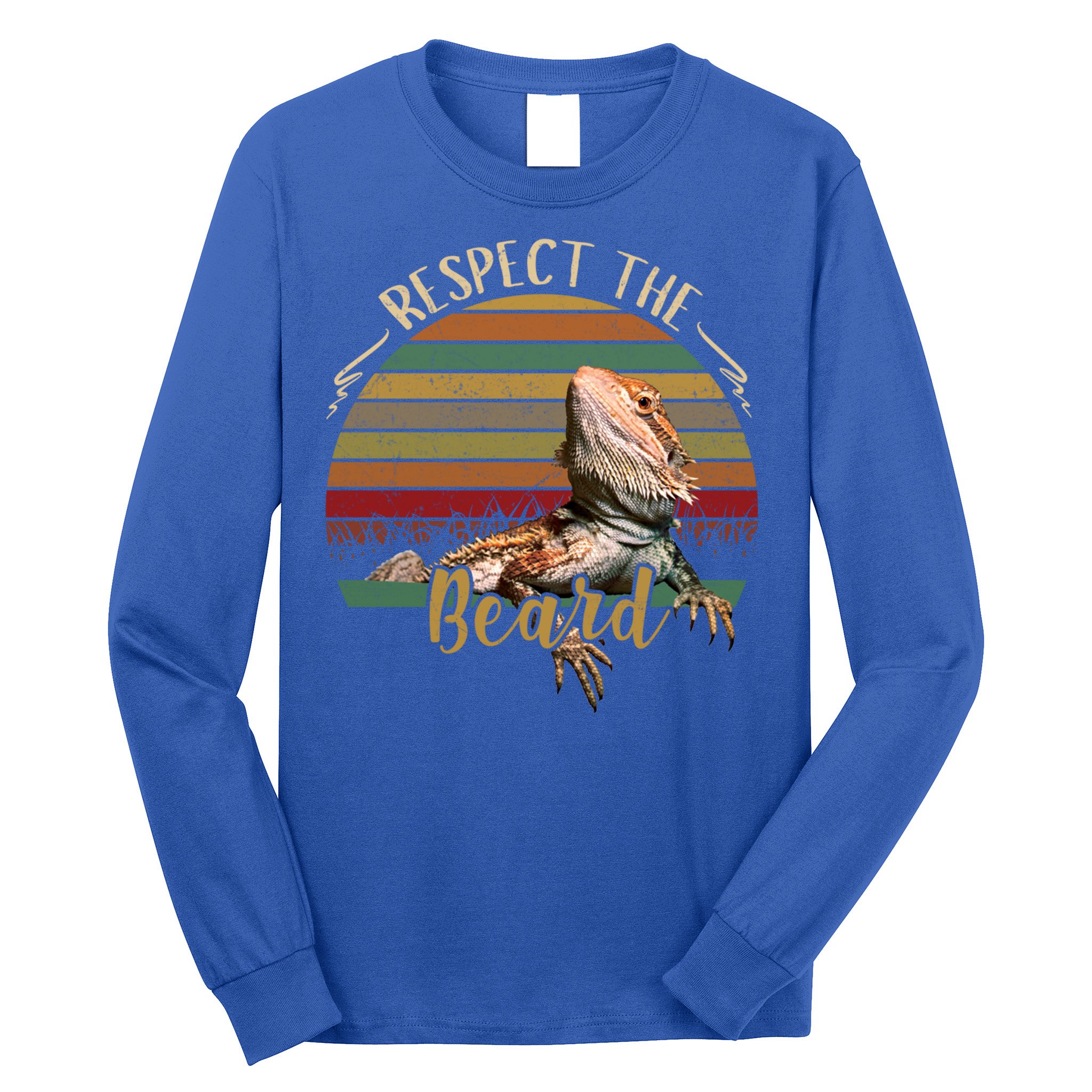 Vintage Respect The Beard Funny Bearded Dragon Lizard Gift Long Sleeve Shirt